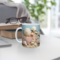 Personalized ocean-themed ceramic mug. Sublimated beach design mug detail. Seashell pattern coffee mug with name. 